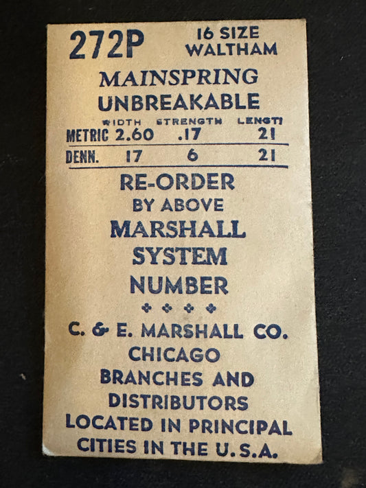 Marco Mainspring #272P for Waltham 16s "A" Model 1945 No. 2247 - Alloy