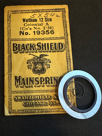 Swartchild Black Shield Mainspring #19356 for Waltham Colonial A No. 2234 - Steel