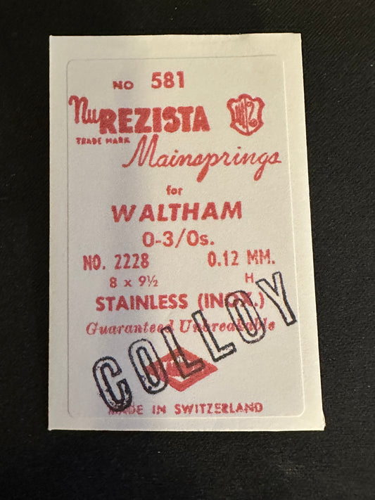NuRezista Mainspring #581 for Waltham 0s & 3/0s Factory No. 2228 - Alloy