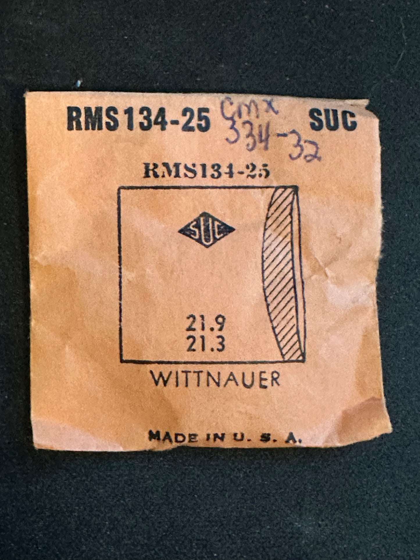 SUC Rocket Crystal RMS 134-25  for WITTNAUER 21.9 x 21.3mm - New