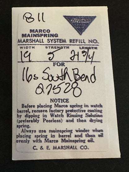 Marco Mainspring #811 for 16s South Bend No. 27528 - Steel
