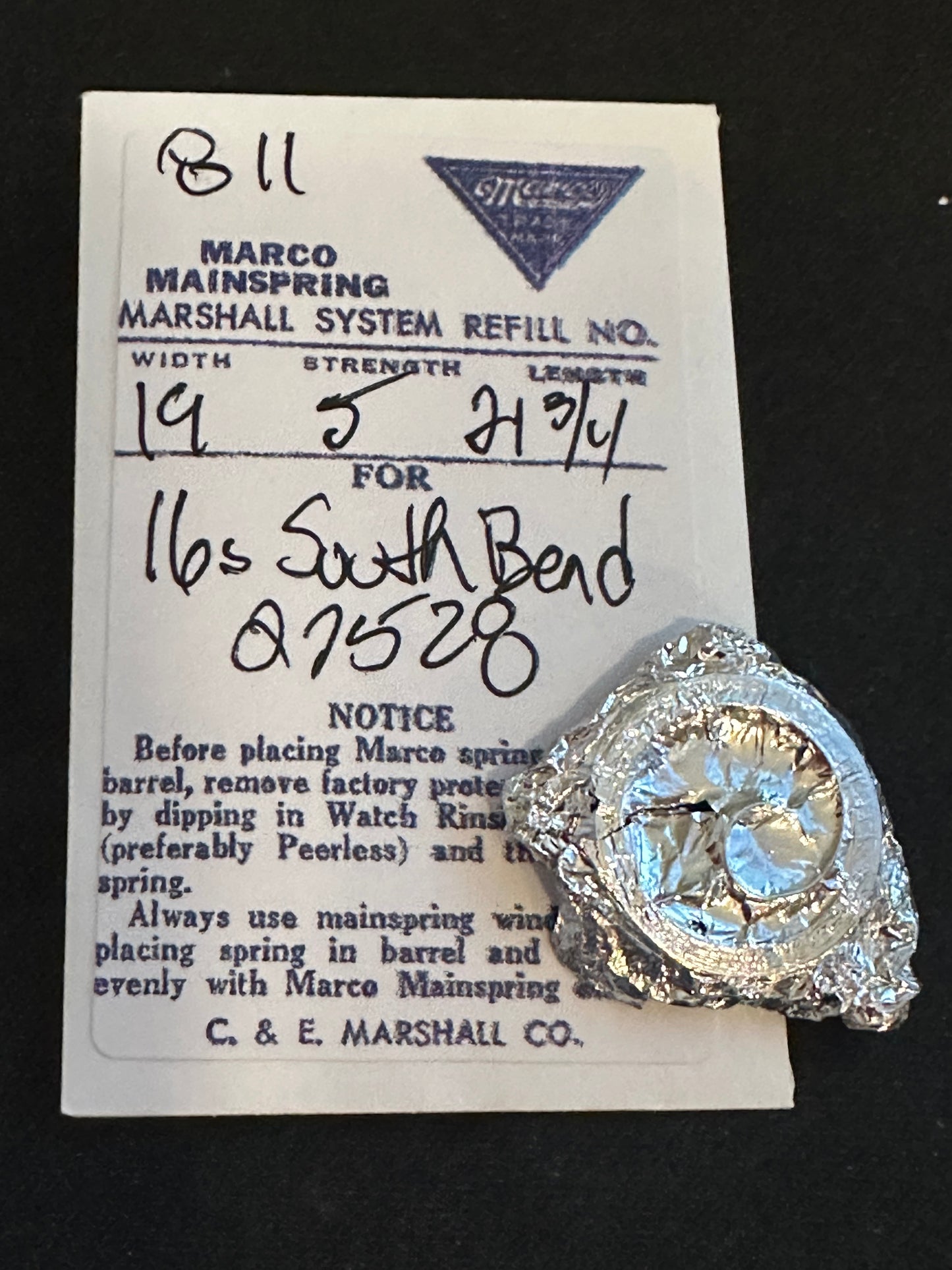 Marco Mainspring #811 for 16s South Bend No. 27528 - Steel