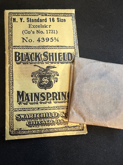 Swartchild Black Shield Mainspring #4395¾ for 16s N.Y. Standard Excelsior 3196 - Steel