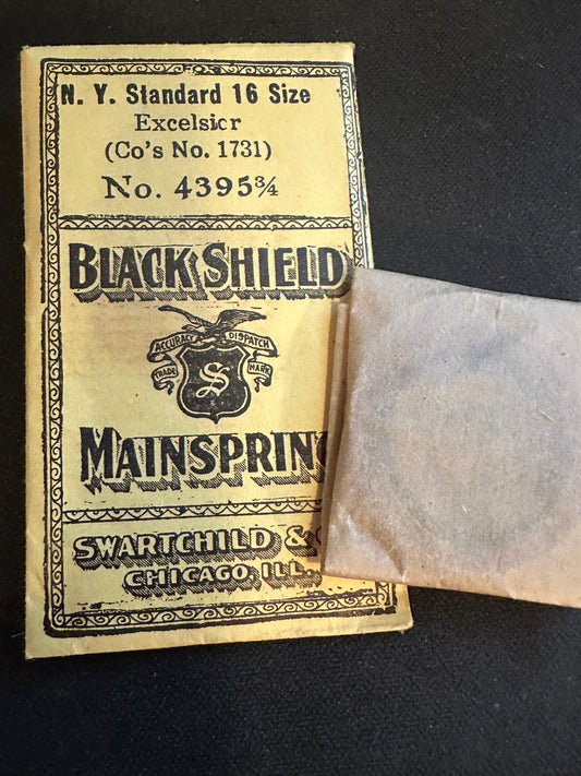 Swartchild Black Shield Mainspring #4395¾ for 16s N.Y. Standard Excelsior 3196 - Steel