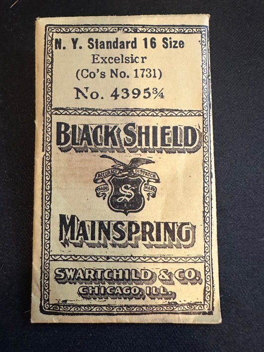 Swartchild Black Shield Mainspring #4395¾ for 16s N.Y. Standard Excelsior 3196 - Steel