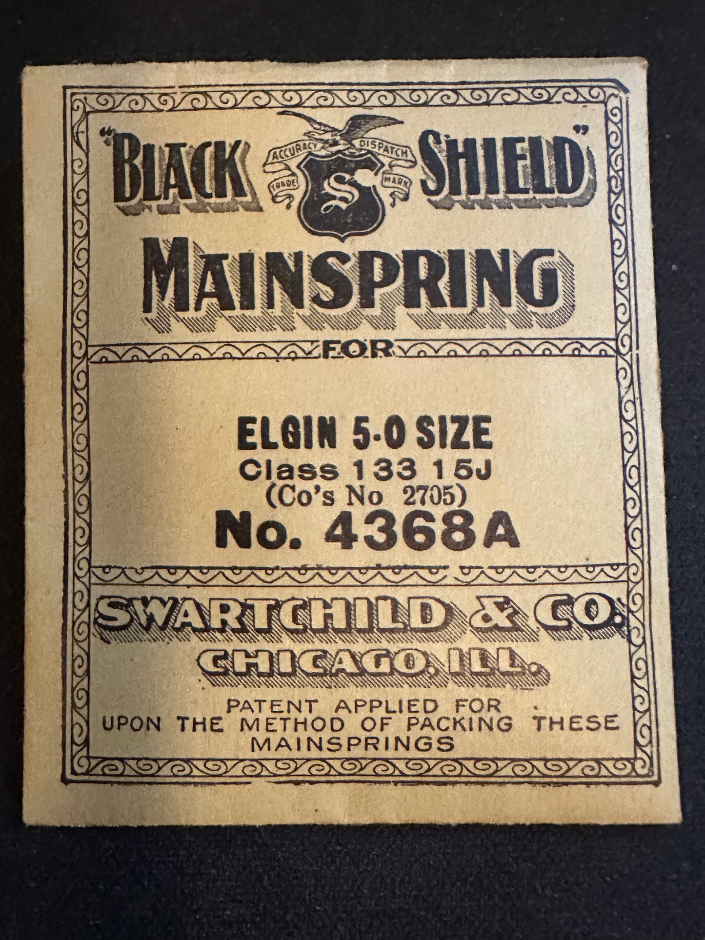 Swartchild Black Shield Mainspring #4368A for Elgin 5/0s No. 2705 - Steel