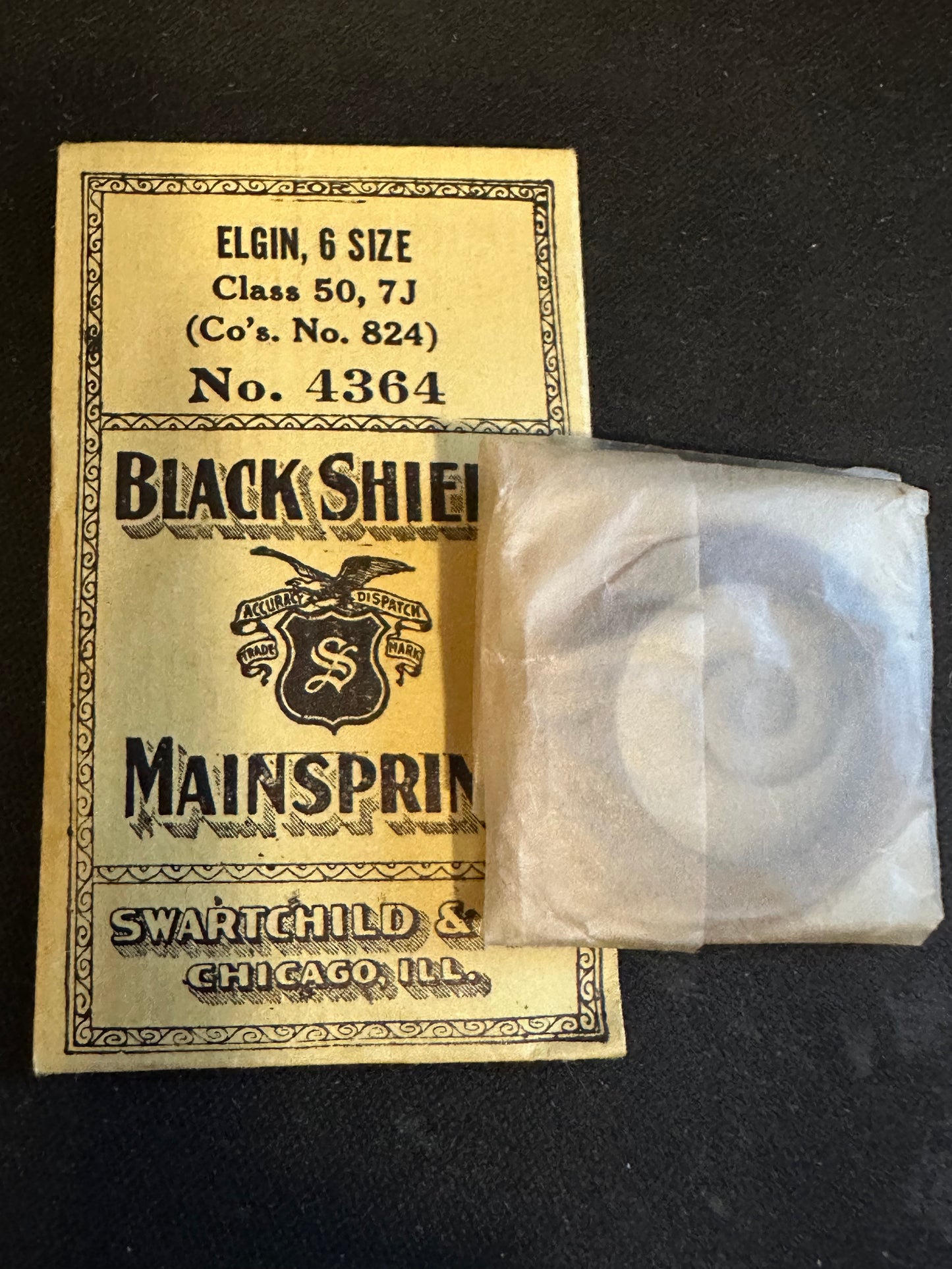 Swartchild Black Shield Mainspring #4364 for Elgin 6s No. 824 - Steel