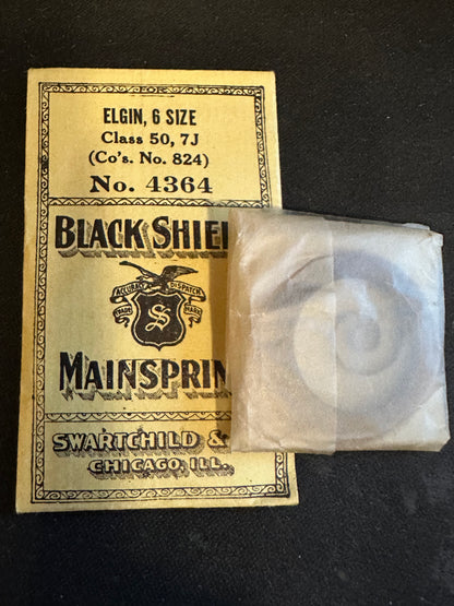 Swartchild Black Shield Mainspring #4364 for Elgin 6s No. 824 - Steel