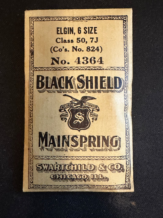 Swartchild Black Shield Mainspring #4364 for Elgin 6s No. 824 - Steel