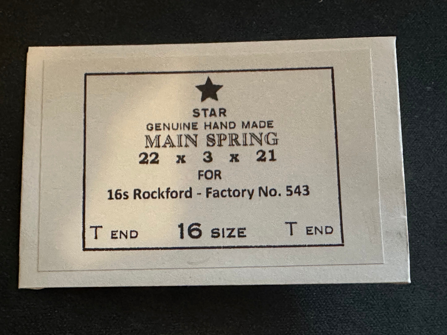 Star Mainspring for 16s Rockford early models No. 543 - Steel
