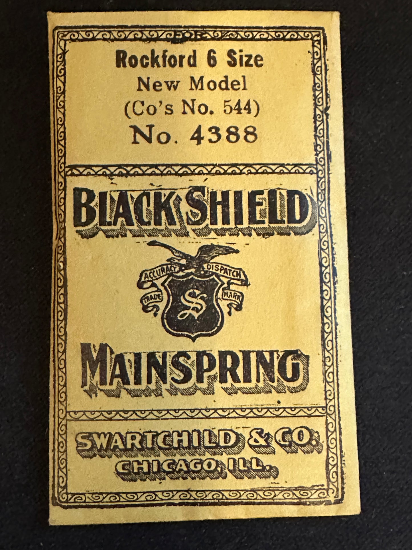 Swartchild Black Shield Mainspring #4388 for Rockford 6s No. 544 - Steel