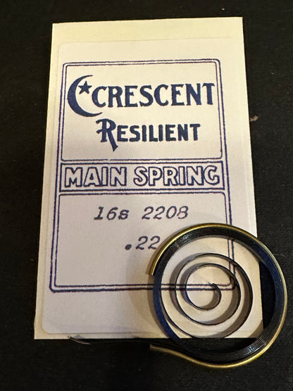Crescent Resilient Mainspring for 16s Waltham Factory No. 2208 - Steel