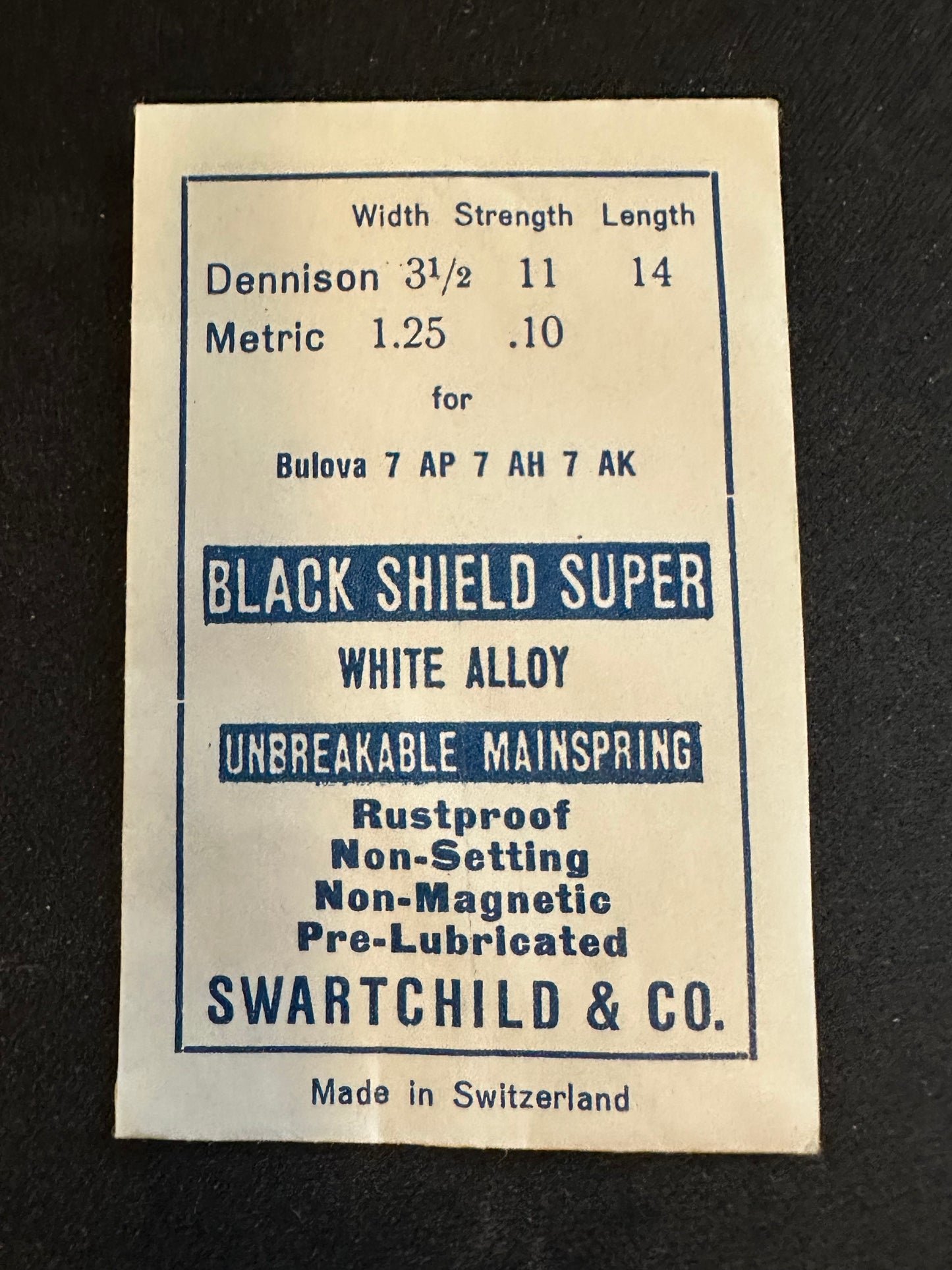 Swartchild Black Shield SUPER Mainspring for Bulova 7AP, 7AH, 7AK - Alloy