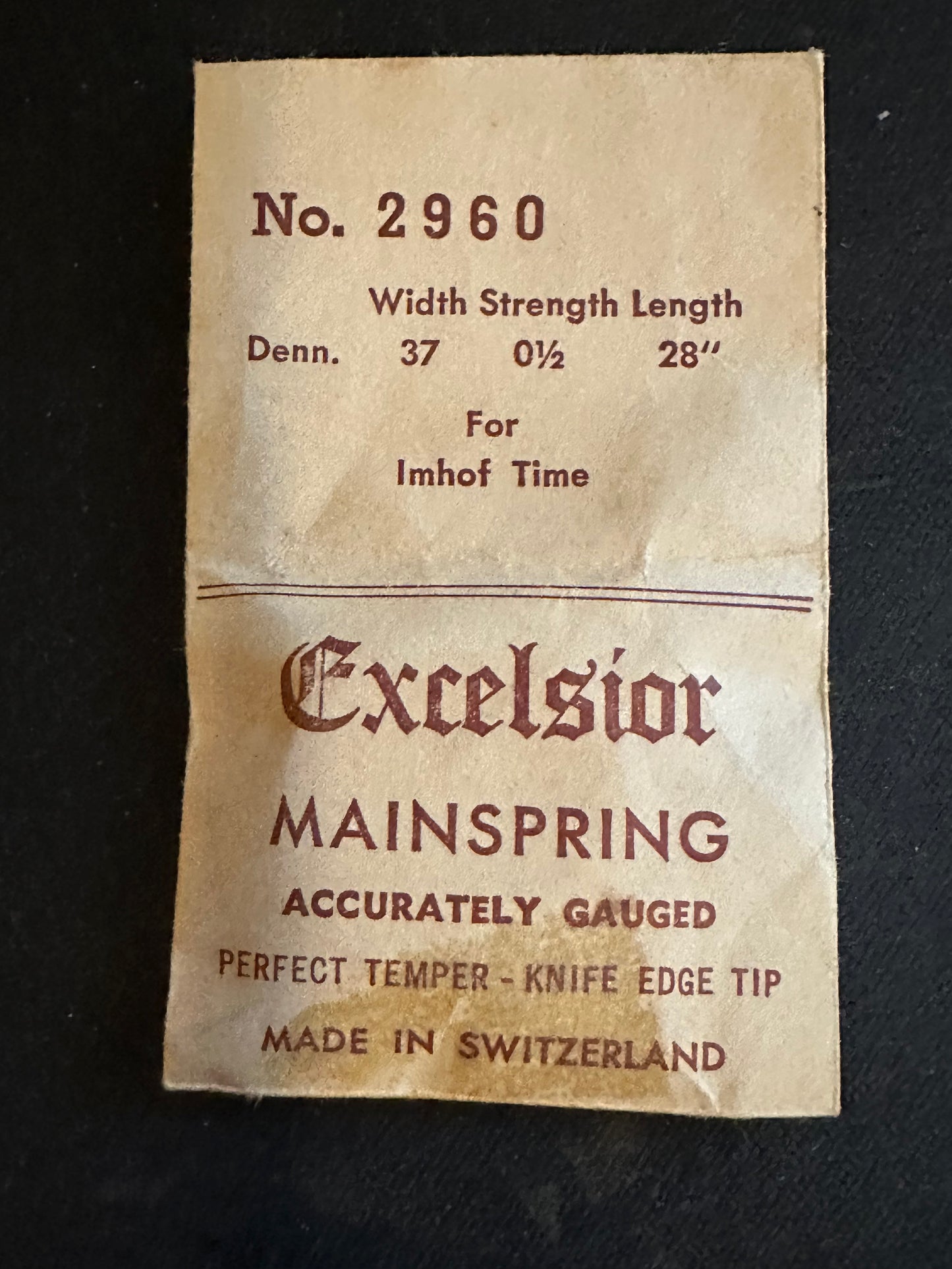 Excelsior #2960 TIME Mainspring for Imhof Alarm / Travel Clocks