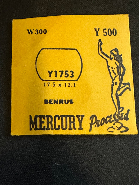 Mercury Flat Crystal Y1753 (GS Y500) for BENRUS - 17.5 x 12.1 mm - New