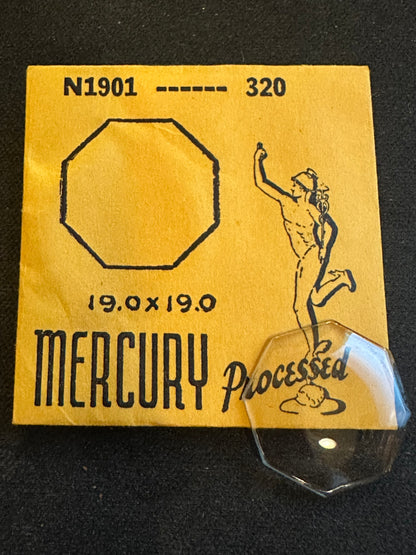 Mercury Flat Octagon Crystal N1901 (GS N320) for Swiss Watches - 19.0 x 19.0 mm - New