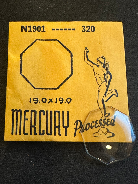 Mercury Flat Octagon Crystal N1901 (GS N320) for Swiss Watches - 19.0 x 19.0 mm - New