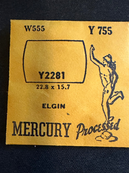 Mercury Flat Crystal Y2281 (GS Y755) for ELGIN - 22.8 x 15.7 mm - New
