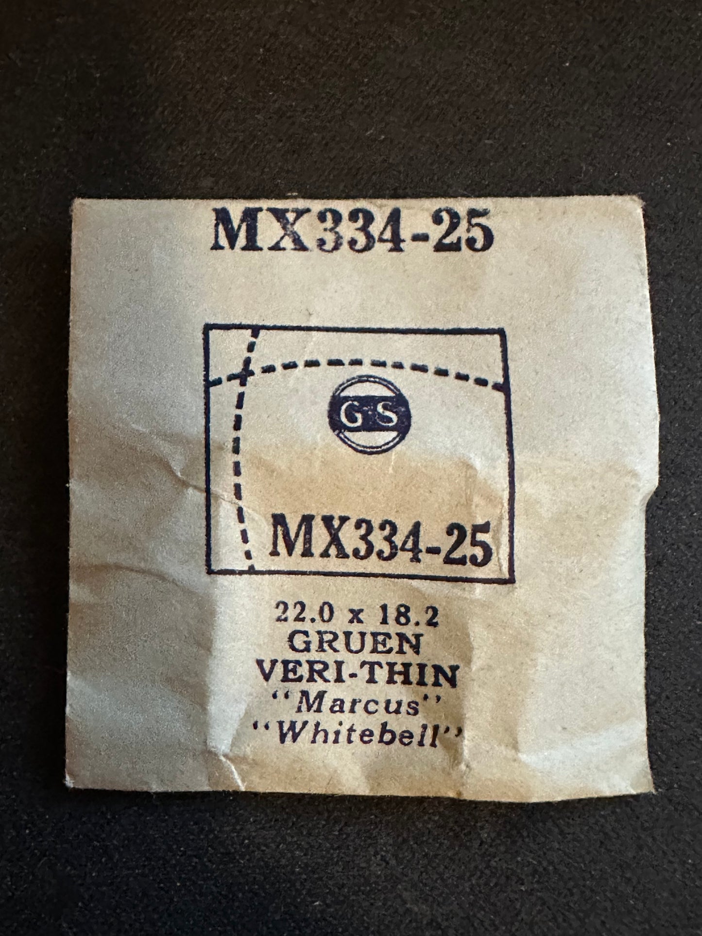 GS Flexo Flat Crystal MX334-25 for GRUEN VERI-THIN Marcus, Whitebell - 22.0 x 18.2 mm - New