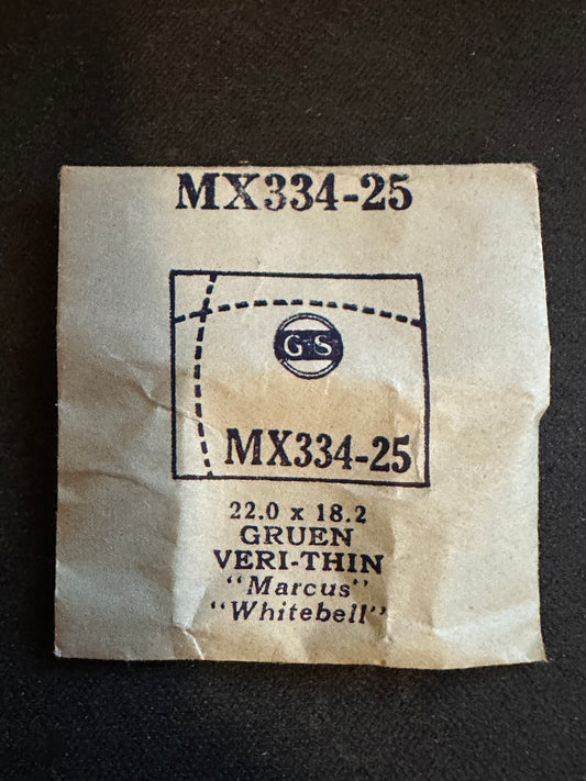GS Flexo Flat Crystal MX334-25 for GRUEN VERI-THIN Marcus, Whitebell - 22.0 x 18.2 mm - New