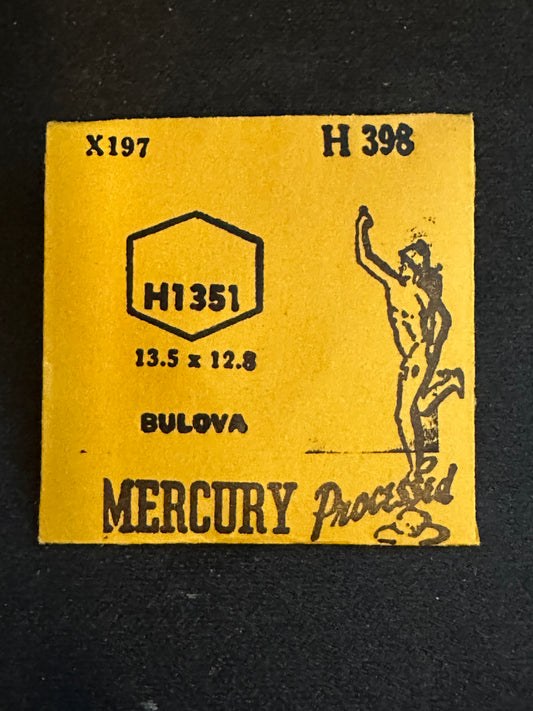 Mercury Flat Crystal H1351 (GS H398) for BULOVA - 13.5 x 12.8 mm - New