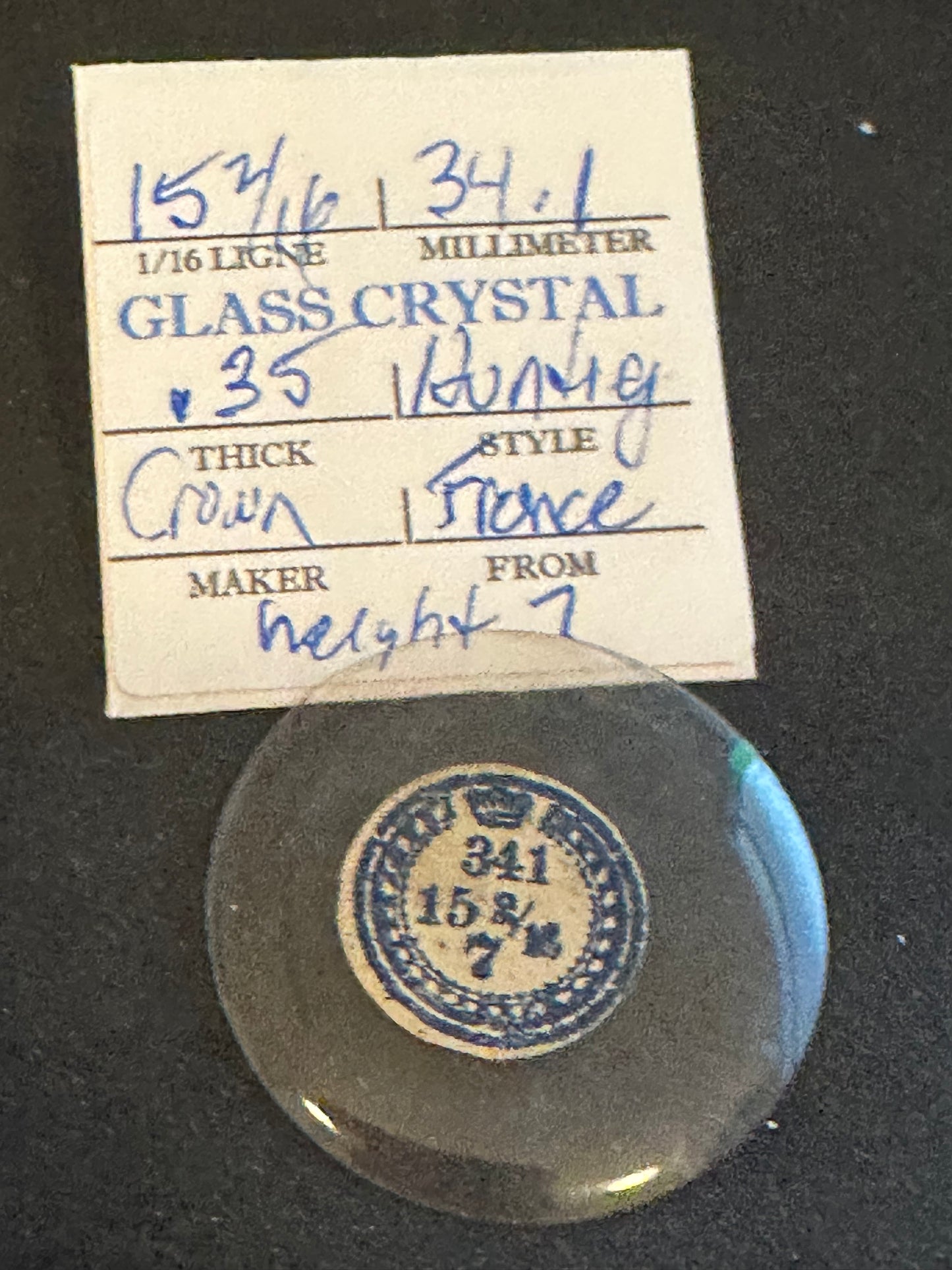 Crown Vintage Glass Hunting Case Watch Crystal 15-2/16 (~34.1mm) - NOS