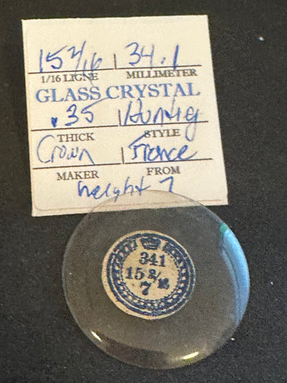 Crown Vintage Glass Hunting Case Watch Crystal 15-2/16 (~34.1mm) - NOS