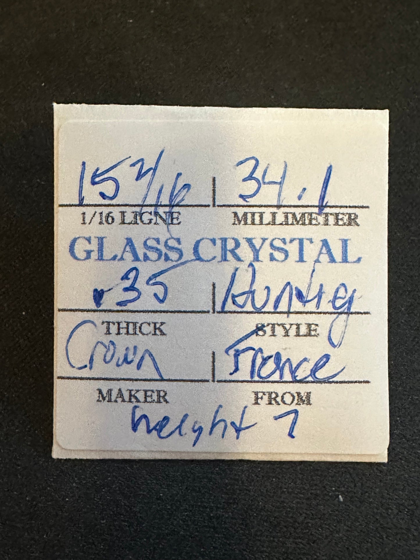 Crown Vintage Glass Hunting Case Watch Crystal 15-2/16 (~34.1mm) - NOS