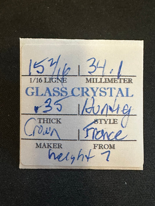 Crown Vintage Glass Hunting Case Watch Crystal 15-2/16 (~34.1mm) - NOS