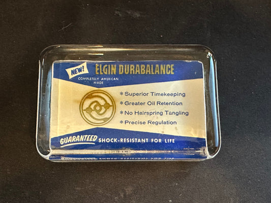 Elgin Durabalance Glass Advertising Paperweight