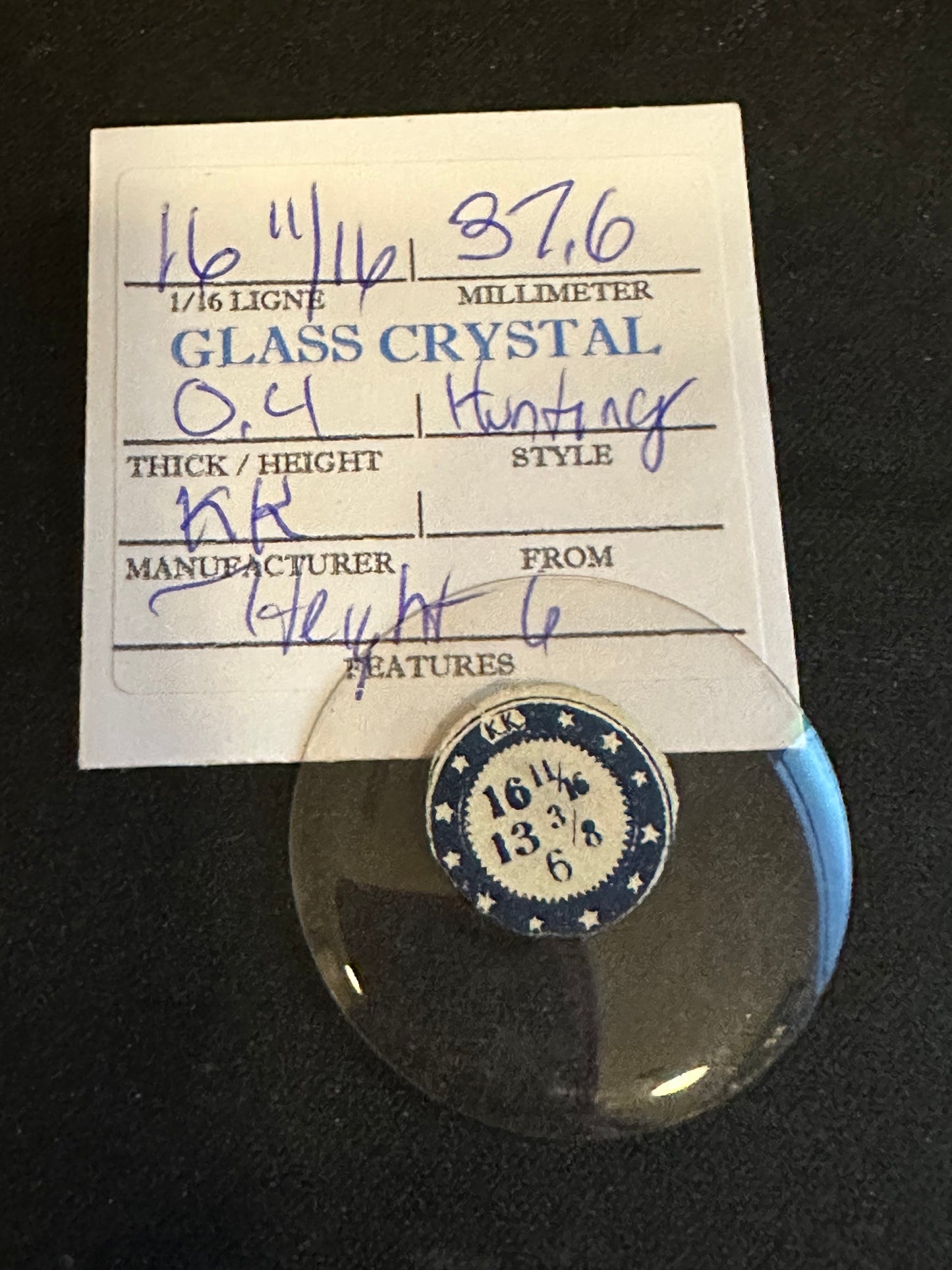 KK Vintage Glass Hunting Case Watch Crystal 16-11/16 (~37.6mm) - NOS