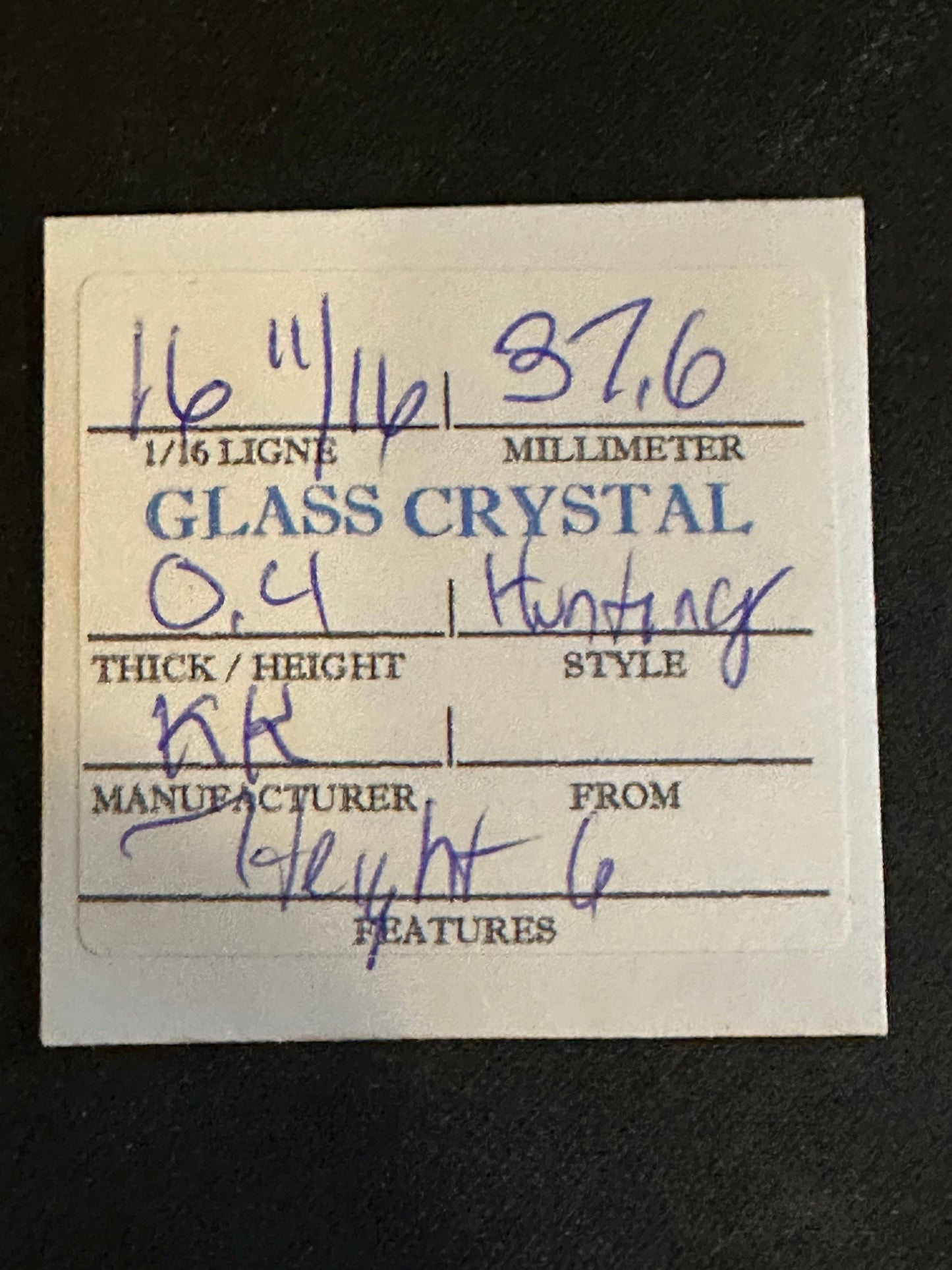 KK Vintage Glass Hunting Case Watch Crystal 16-11/16 (~37.6mm) - NOS