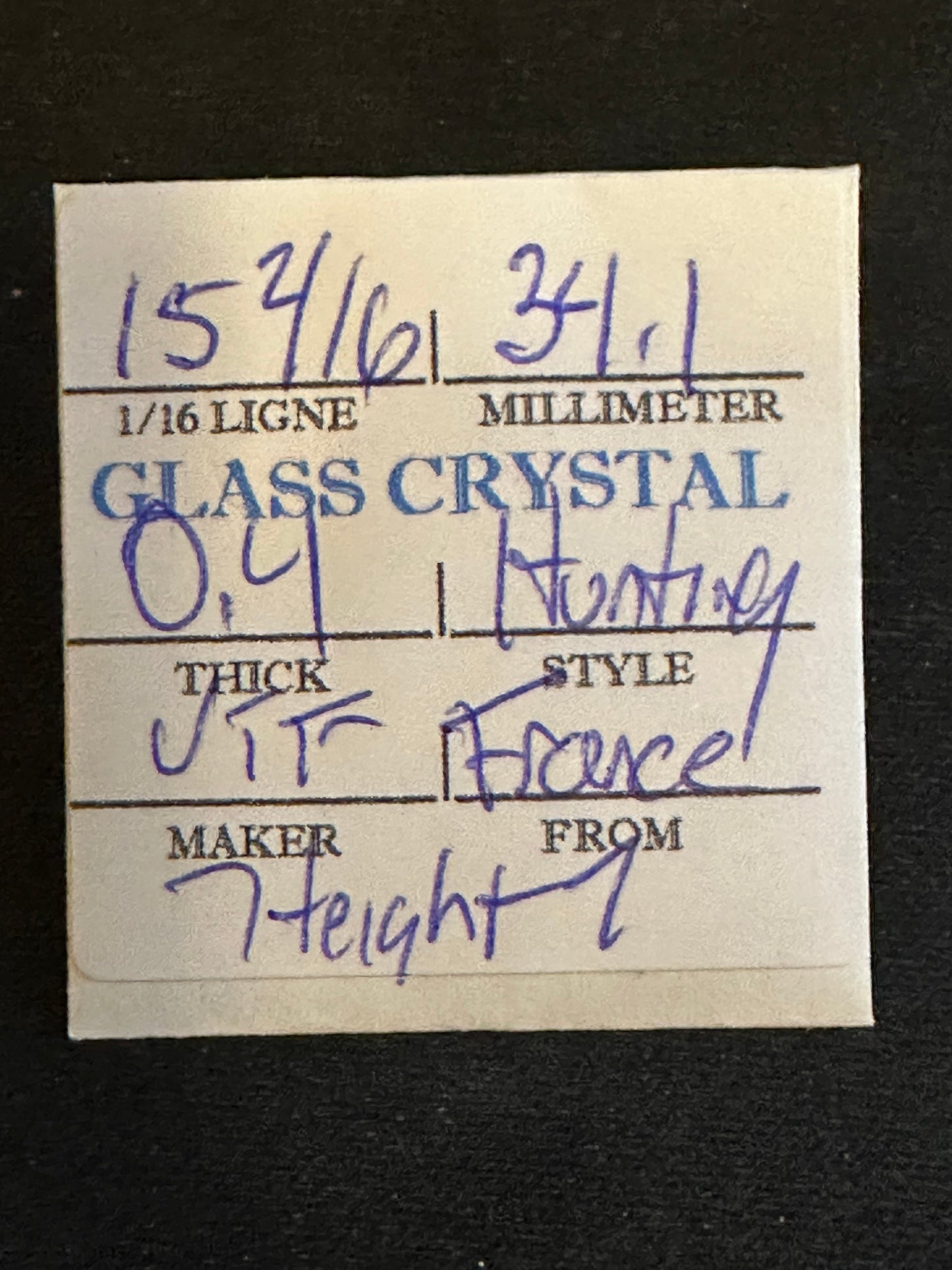 VTF Vintage Glass Hunting Case Watch Crystal 15-2/16 (~34.1mm) - NOS