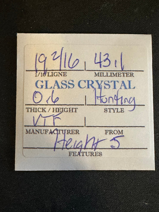 VTF Vintage Glass Hunting Case Watch Crystal 19-2/16 (~43.1mm) - NOS