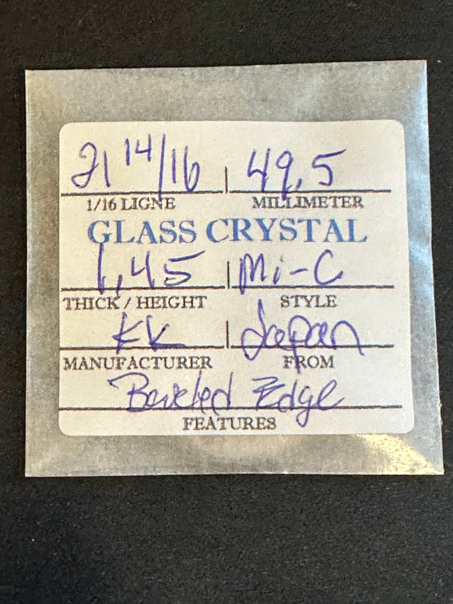 KK Vintage Glass Pocket Watch Crystal 21-14/16 (49.5mm) - NOS