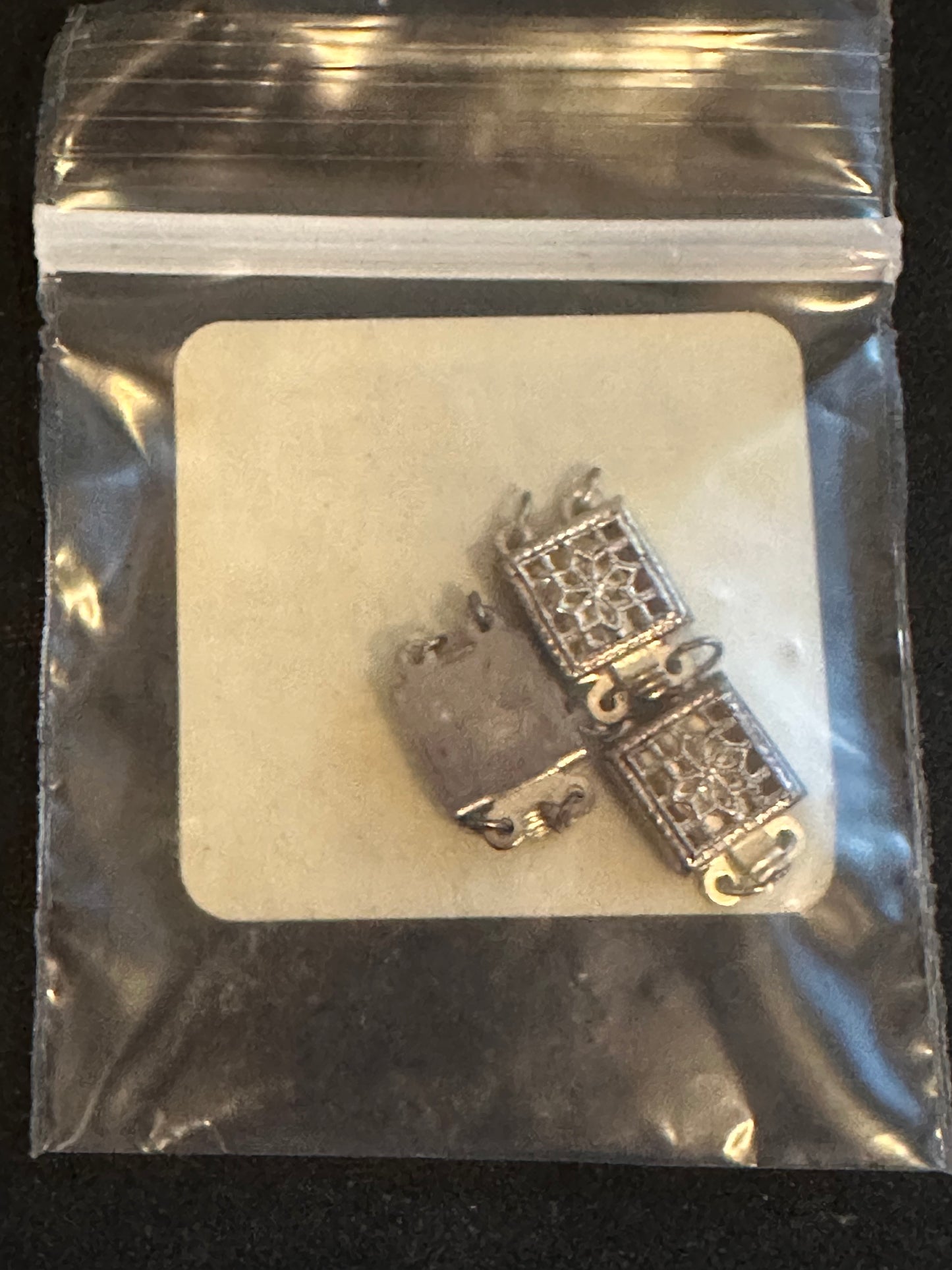 Pack of 3 - Sterling Silver 15.5 x 8.5mm Filigree Box Safety Clasps, 2-Strand - New in bag