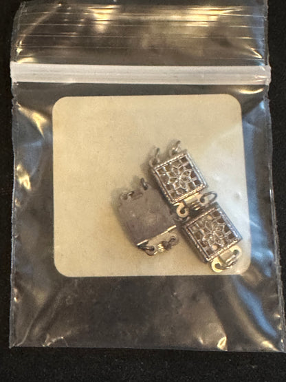 Pack of 3 - Sterling Silver 15.5 x 8.5mm Filigree Box Safety Clasps, 2-Strand - New in bag