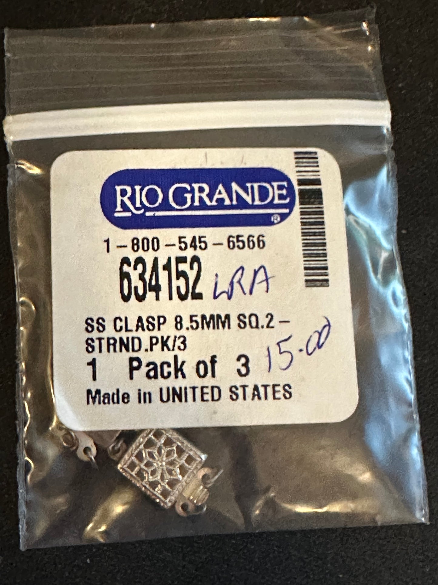 Pack of 3 - Sterling Silver 15.5 x 8.5mm Filigree Box Safety Clasps, 2-Strand - New in bag