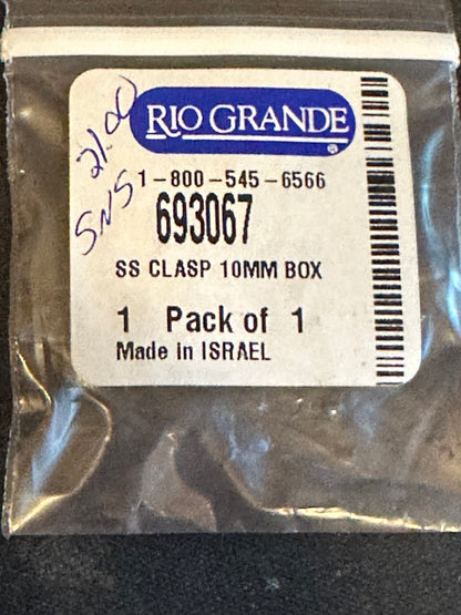 One Sterling Silver 10mm Rectangle Box Clasp - New in package