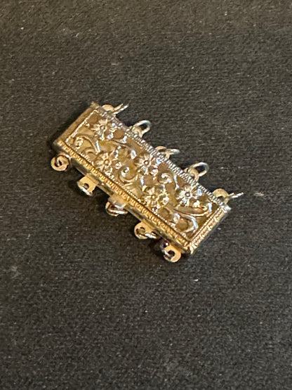 One Sterling Silver 23.5 x 12.5mm Filigree Box Safety Clasp, 5-Strand - New in bag