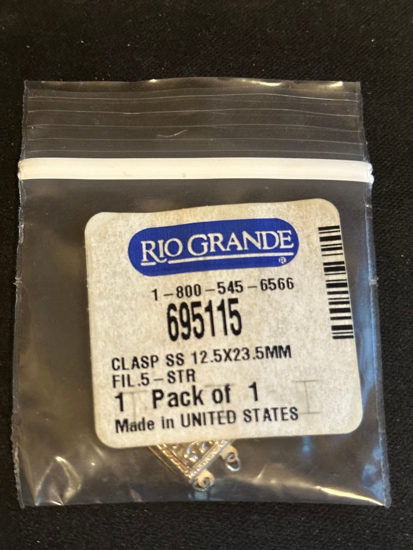 One Sterling Silver 23.5 x 12.5mm Filigree Box Safety Clasp, 5-Strand - New in bag