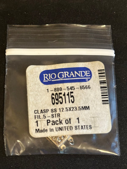 One Sterling Silver 23.5 x 12.5mm Filigree Box Safety Clasp, 5-Strand - New in bag