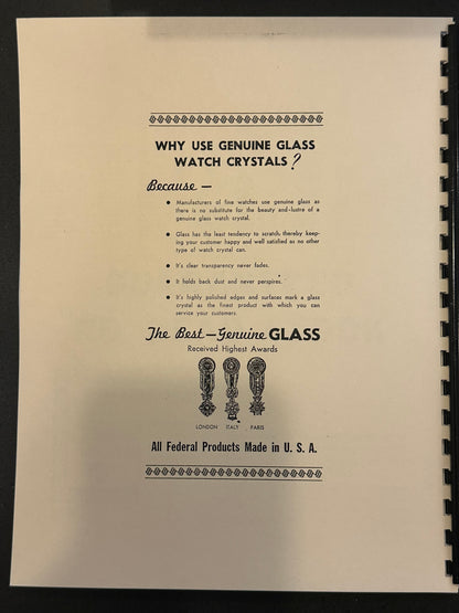 FEDERAL "GEMS" Watch Crystal Catalog No. 7M from 1950's - reprint