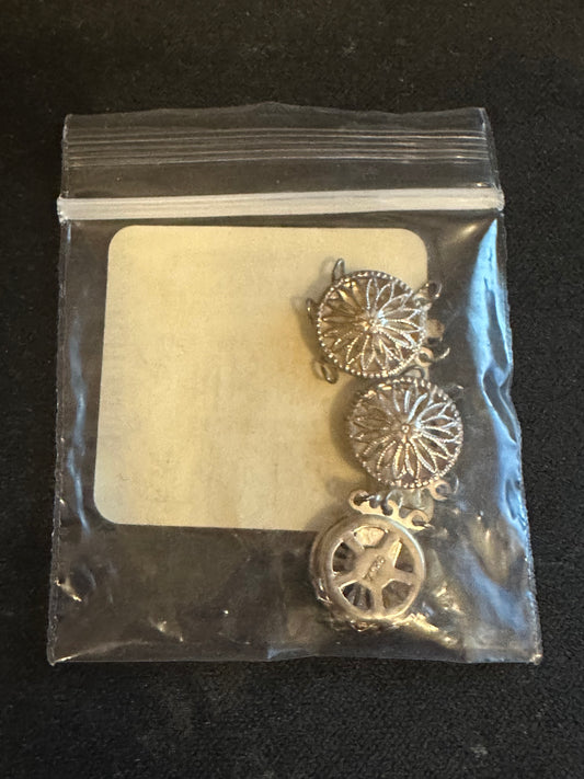 Pack of 3 - Sterling Silver Round 12.5mm diameter Filigree Box Safety Clasps, 2-Strand - New in bag
