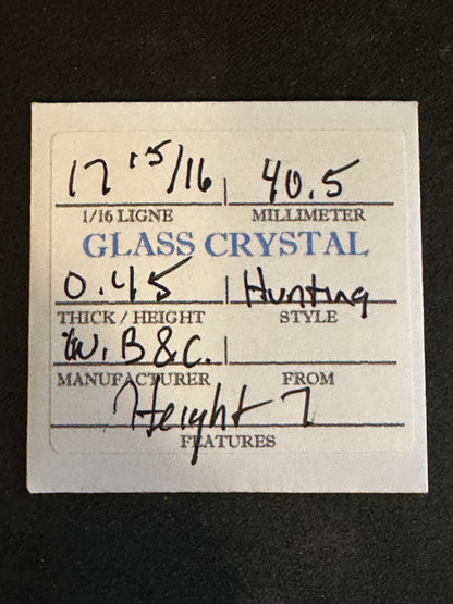 W. B. & C. Vintage Glass Hunting Case Watch Crystal 17-15/16 (~40.5mm) - NOS