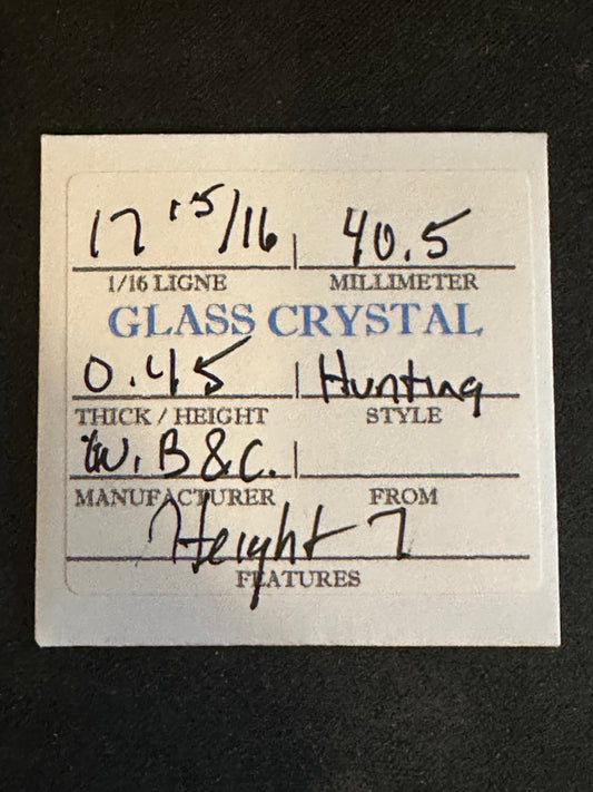 W. B. & C. Vintage Glass Hunting Case Watch Crystal 17-15/16 (~40.5mm) - NOS