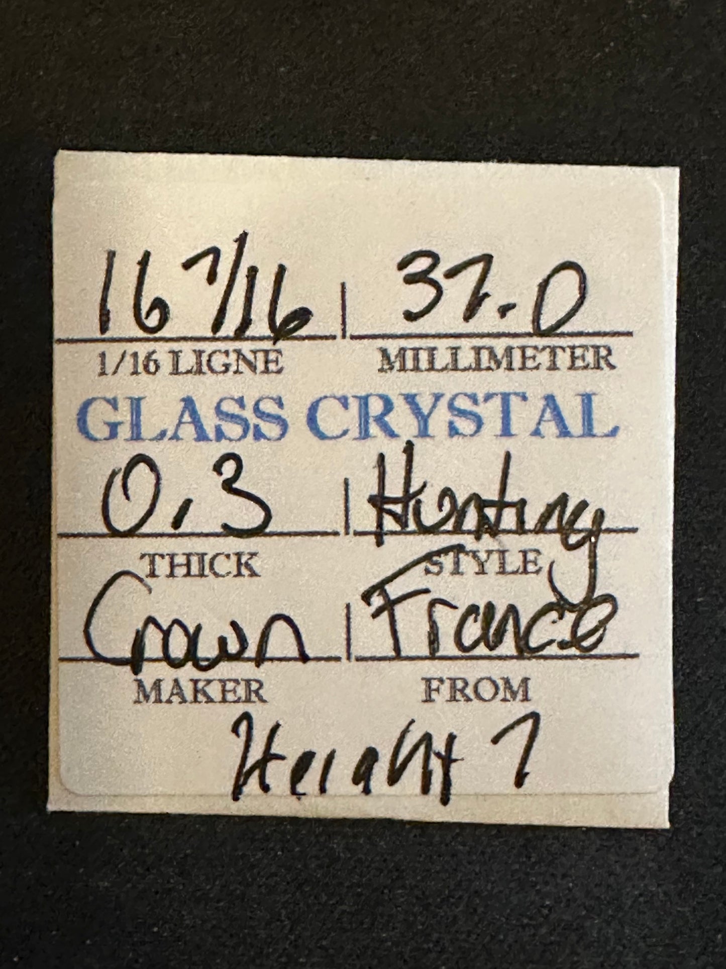 Crown Vintage Glass Hunting Case Watch Crystal 16-7/16 (~37.0mm) - NOS