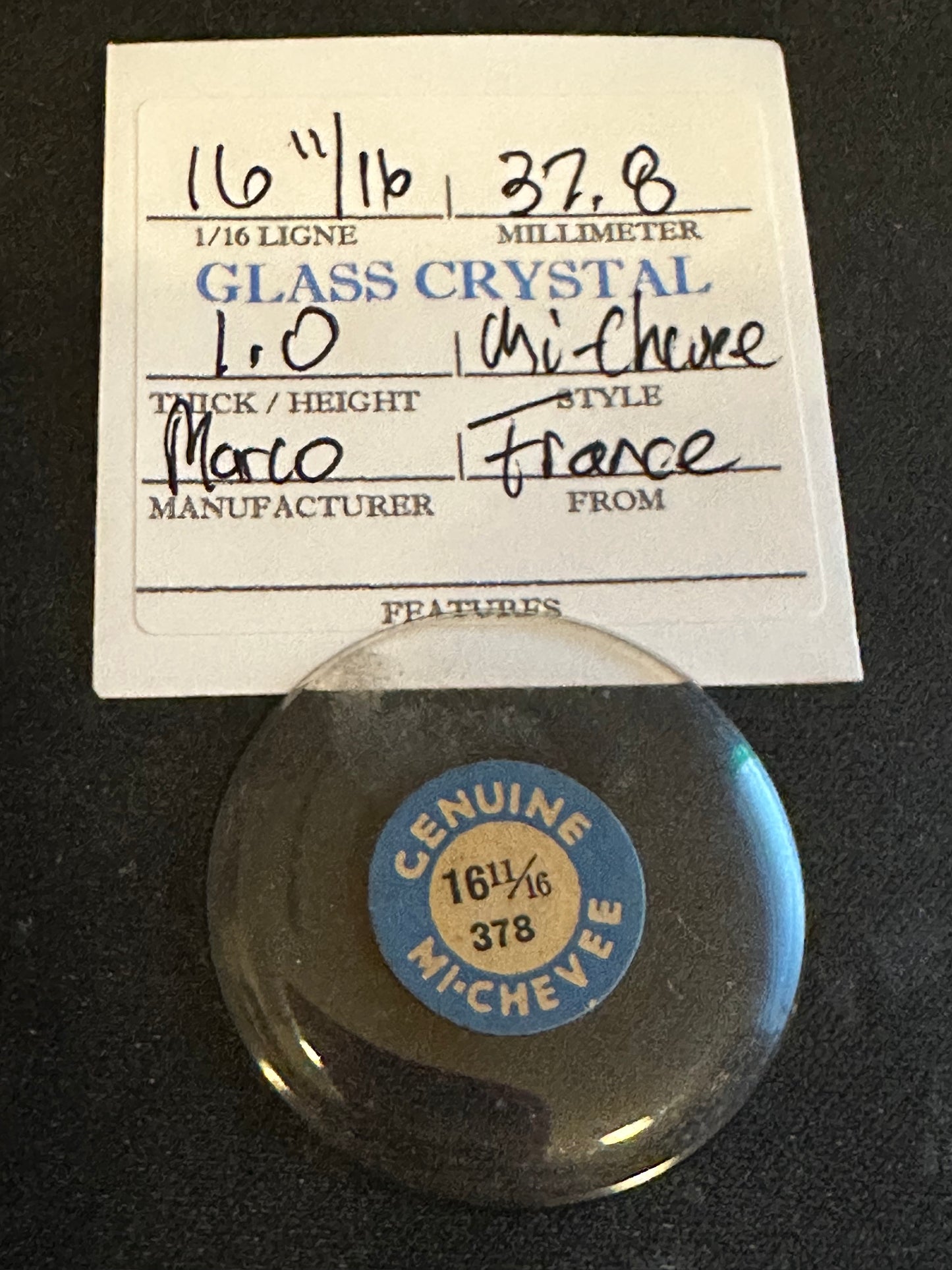 Marco Mi-Chevee Vintage Glass Pocket Watch Crystal 16-11/16 (37.8mm) - NOS