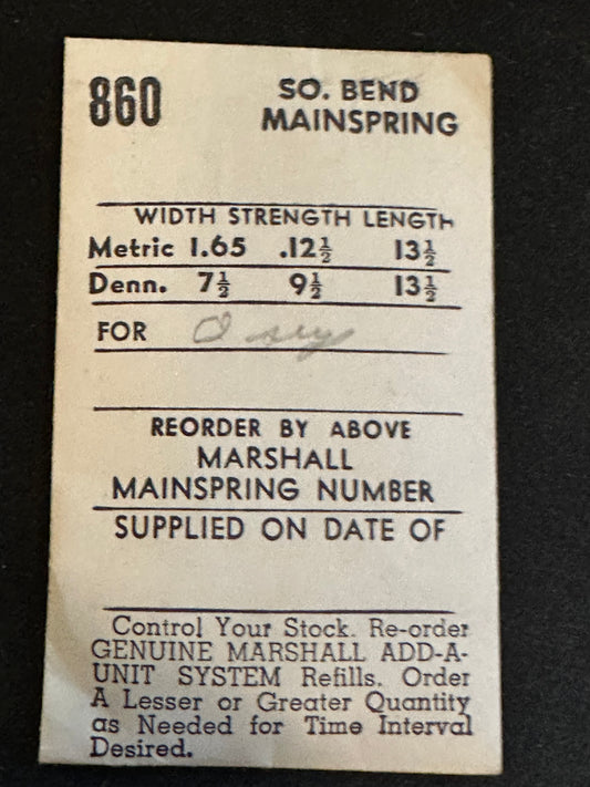 Marco Mainspring #860P for South Bend 0s Mainspring for 1st Model No. 12528 - Alloy