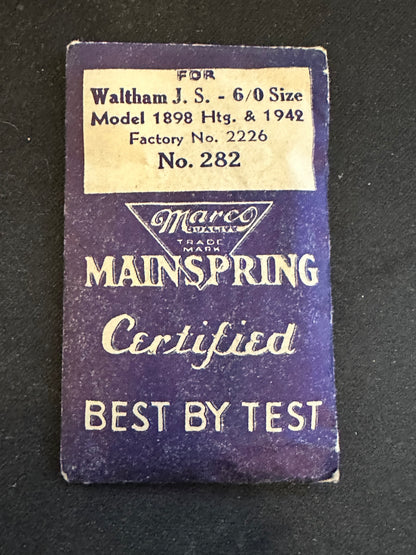 Marco Mainspring #282 for Waltham 6/0s Jewel & 1942 Series No. 2226 - Steel